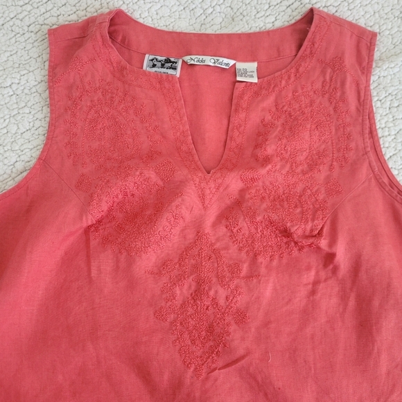Peach Irish Linen Embroidered Sleeveless Blouse size 20 - Picture 6 of 12